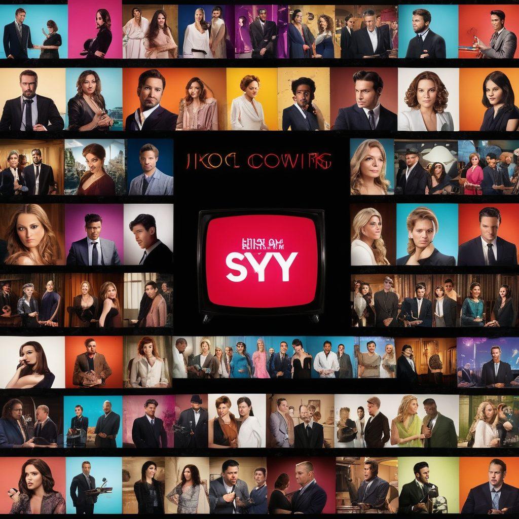 A dynamic collage showcasing elements of docudramas and reality TV, blending iconic scenes from both genres. Include a film reel unraveling with vivid stills of dramatic reenactments, and a TV screen displaying raw, unscripted moments. Integrate contrasting emotional expressions from actors and real participants. The background should reflect a cinematic vibe with bright lights and shadows. colorful graphics. vibrant colors. cinematic style.